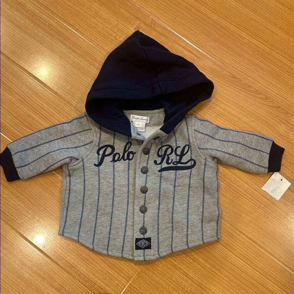 RALPH LAUREN ☁️ Lined Hooded Snap-up Varsity Baseball Sweatshirt